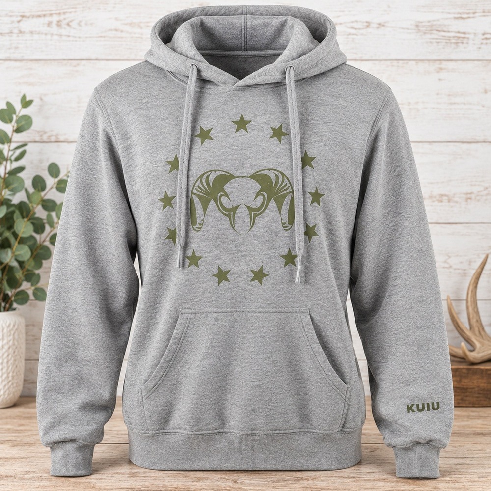 KUIU Womens Hoodie Sweatshirt Small Heather Gray Ram Skull Graphic SS650P